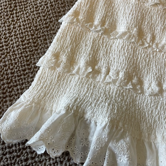 White Smocked and Ruffle Bodycon Mini Dress with Tie Straps - Picture 2 of 5